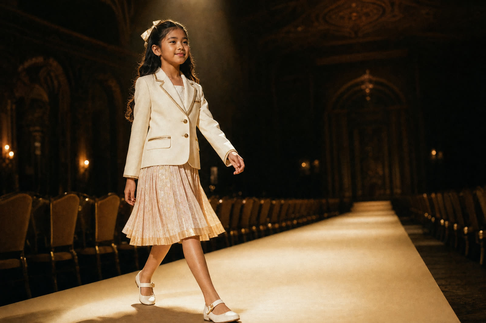 Graduates walking their graduation runway under stage lights