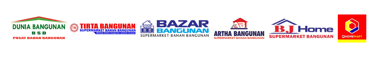 Logo Dunia Bangunan BSD, Tirta Bangunan, Bazar Bangunan, Artha Bangunan, BJ Home, dan Q Homemart
