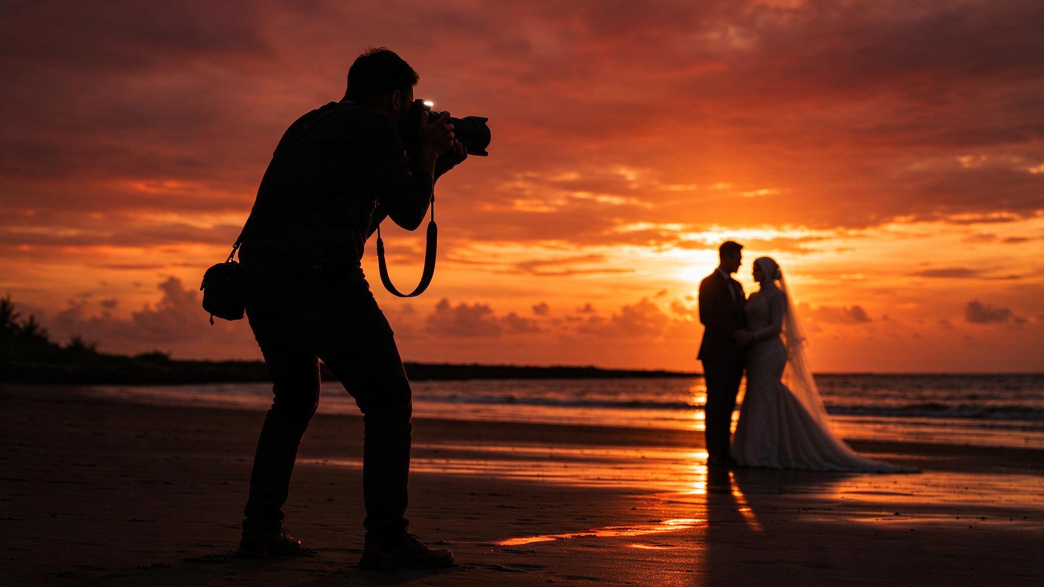 Fotografer saat matahari terbenam