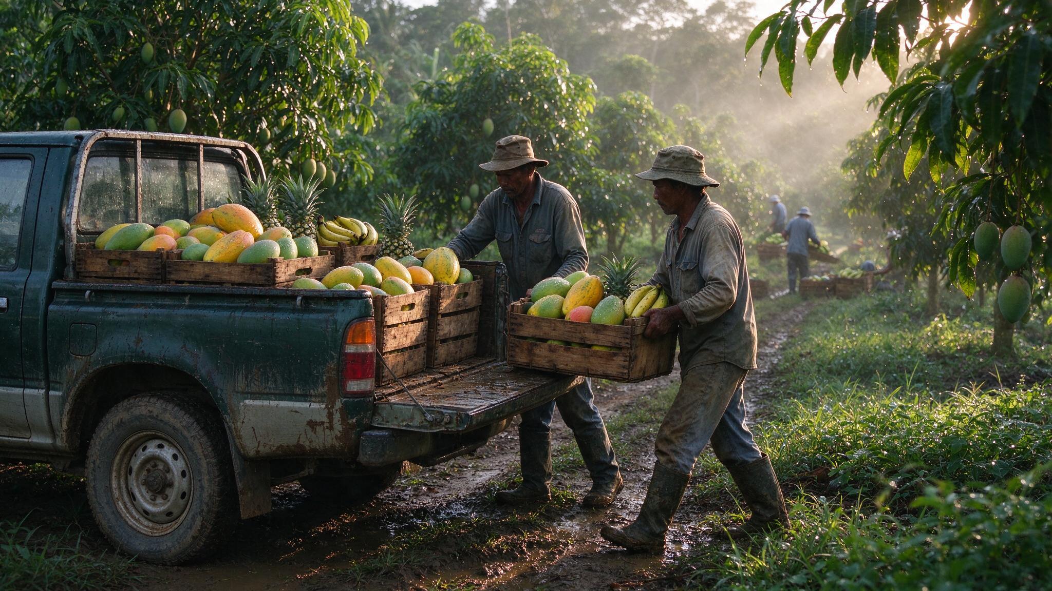 Buah dimuat ke mobil kebun