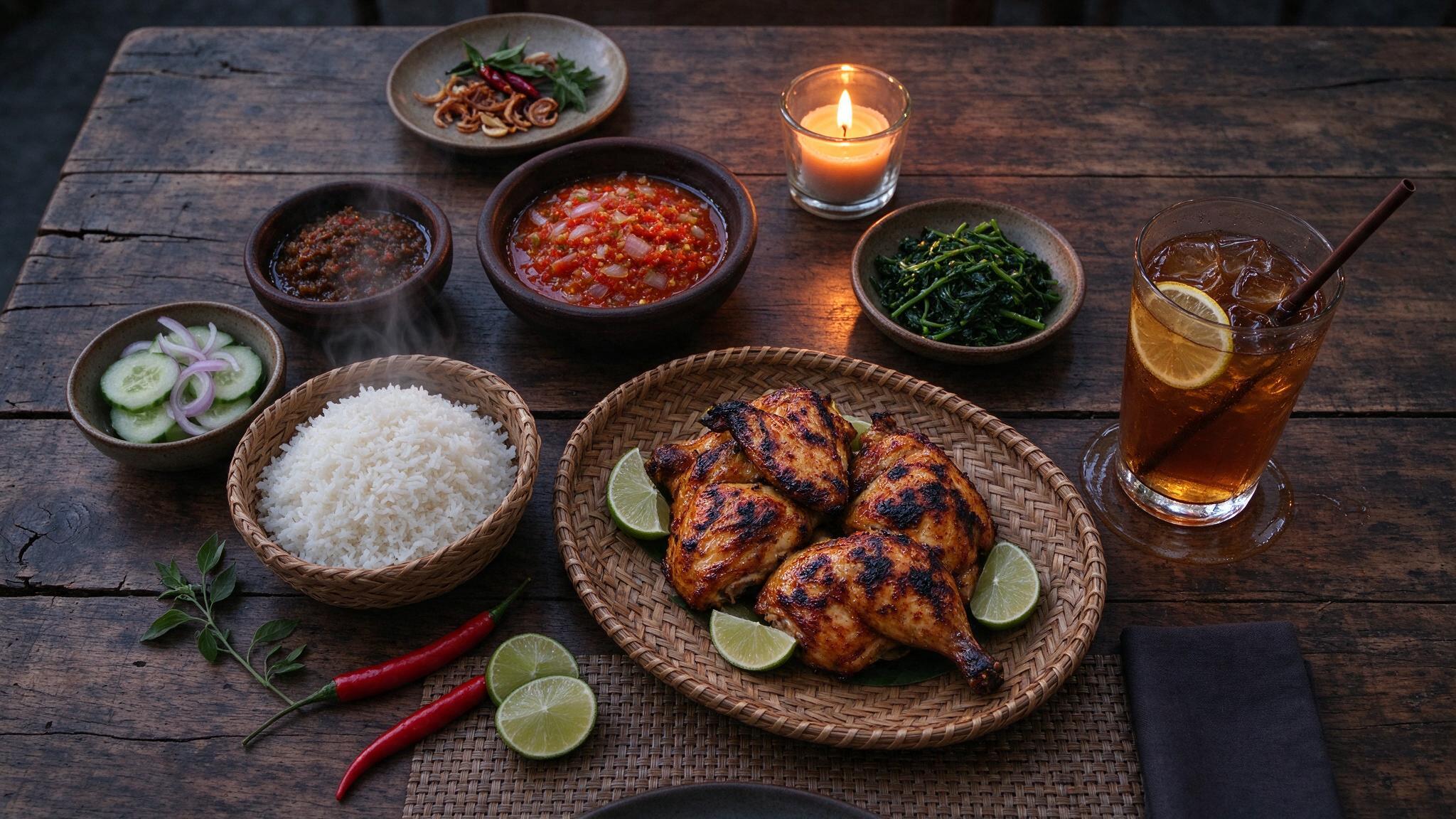 Hidangan ayam bakar di atas meha