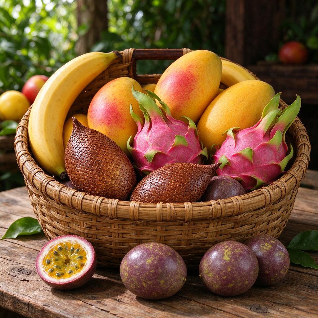 Keranjang buah segar di warung kebun