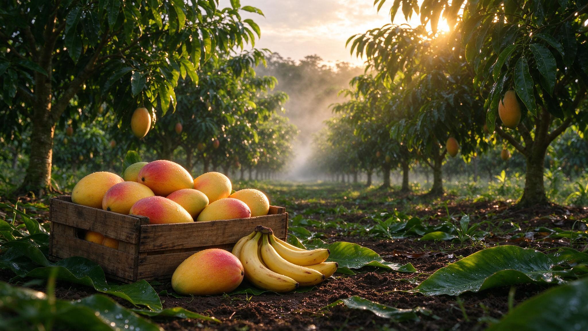 Kebun buah saat matahari terbenam